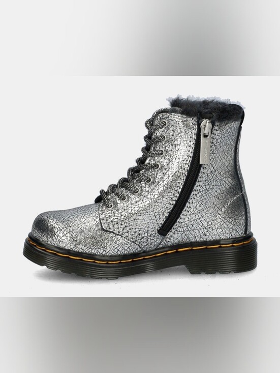 Dr. Martens Shoes - DR. MARTENS Metallic Silver Lace-Up Winter Boot with Side Zip